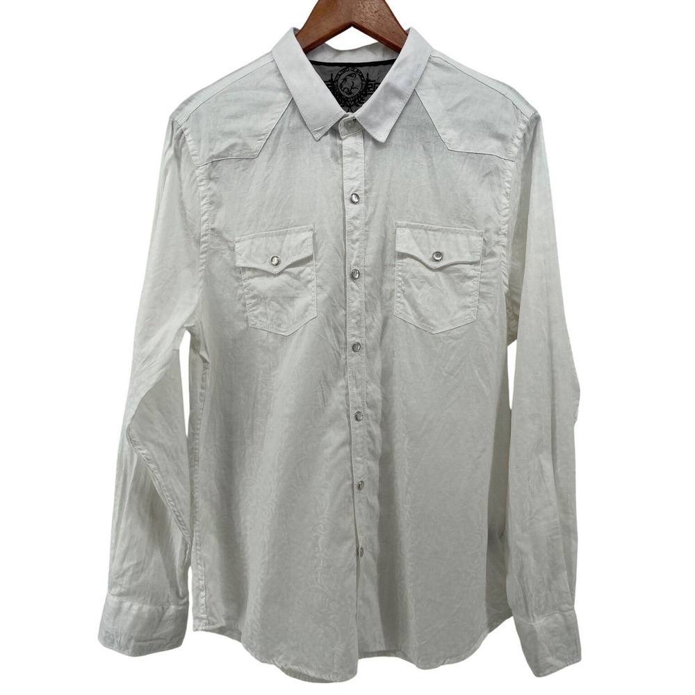 Platini Western Shirt Mens XL White Long Sleeve Pearl Snap Paisley Cotton‎